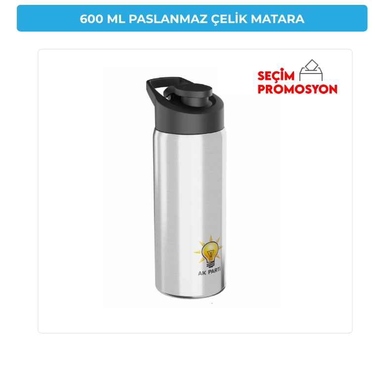 600 ML AK Parti Promosyon Paslanmaz Çelik Matara