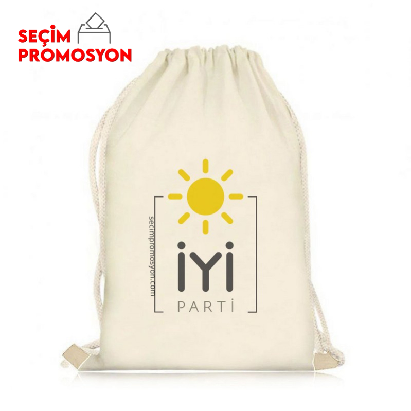 İYİ Parti İp Büzgülü Ham Bez Çanta